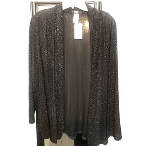MSK size 1X black & silver sparkle jacket shawl collar lots of give NWT